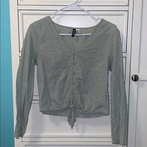 h&m long sleeve mint green button blouse